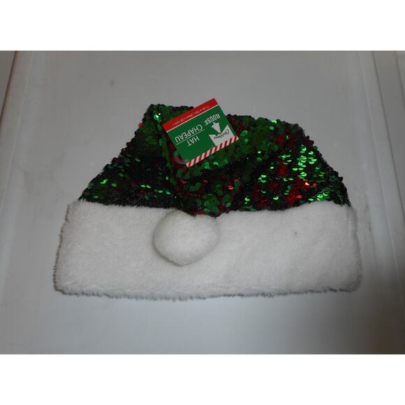 Christmas Santa Hat with Green and Red Sequin Dots 18″ Tall by Christmas House - Picture 1 of 2